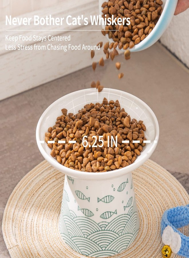 OMAYKEY 6.25 Inch Extra Wide Ceramic Raised Cat Bowls, Upgraded Elevated Porcelain Cat Food Water Bowl Dish, Stress Free Pet Feeder Bowls Dishes for Elder Big Cats & Small Dogs, Green & Orange - Image 4